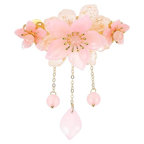 Chinese Tassel Hair Clip with Floral Headpiece, Retro Hanfu Hairpin