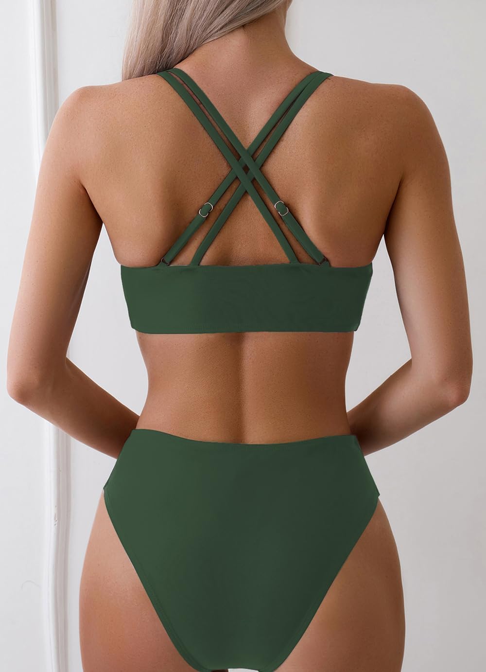 Tainehs Women's Push Up V Neck Bikini Sets Criss Cross Back Two Piece Bathing Suit - Image 2