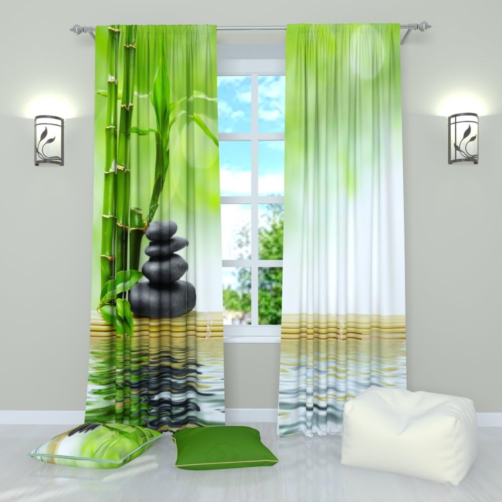 Factory4me Green Curtains Pacification. Window Curtain Set of 2 Panels Each W52 x L96 Total W104 x L96 inches Drapes for Living Room Bedroom Kitchen