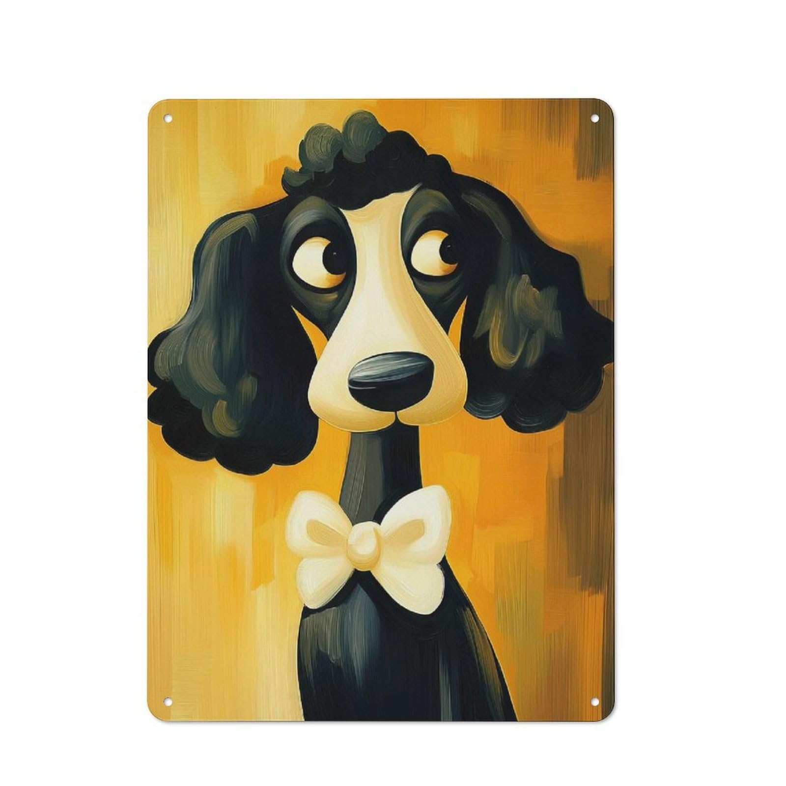 Junmoney Style-18 Poodle With Bow Tie Decorative Tin Sign 40X30cm, Distressed Look Vintage Wall Decor For Lounge, Study, Pub Or Wall Gallery