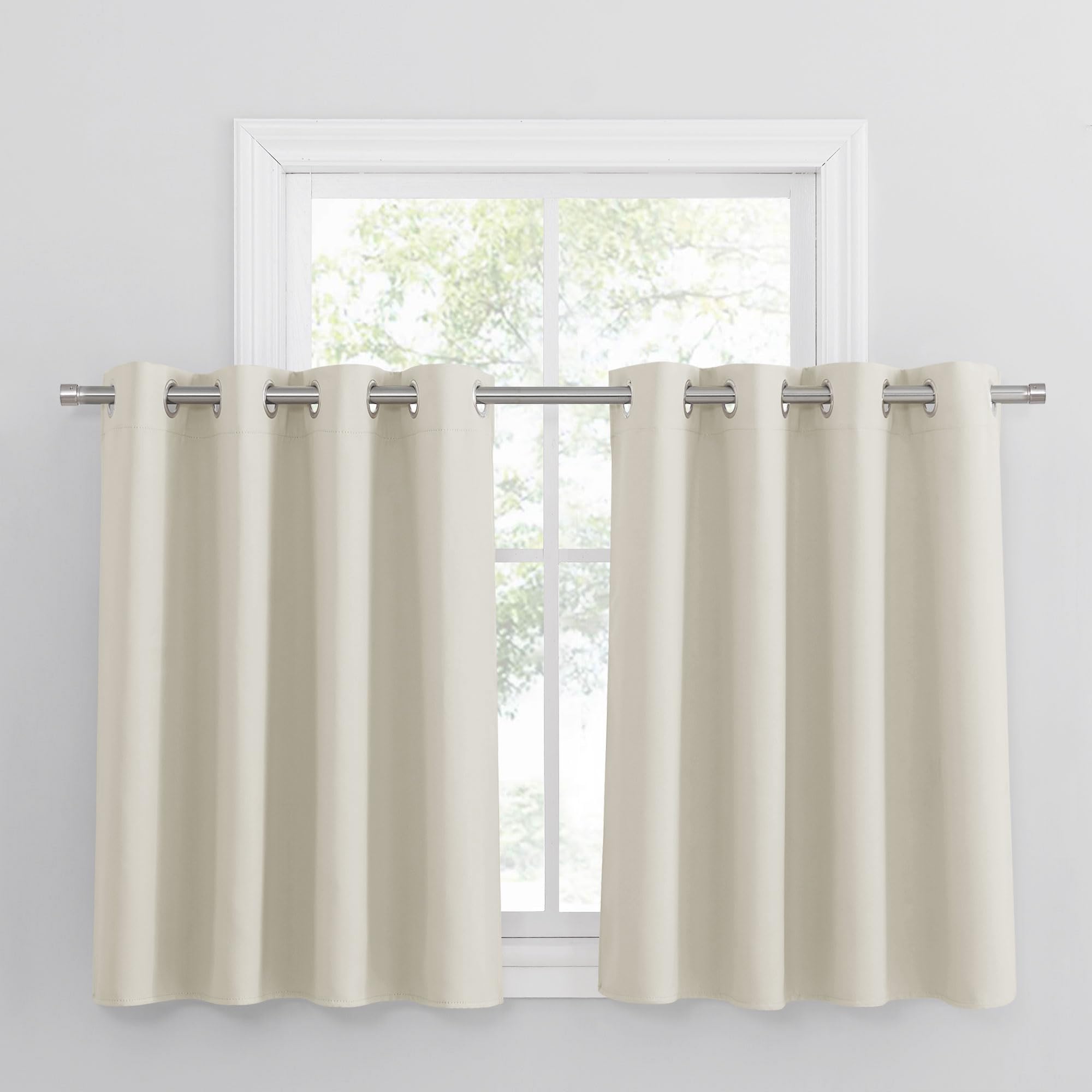 PONY DANCE Beige Curtains - Small Eyelet Thermal Insulated Home Decor Cream Curtains, Privacy Protected Drapes for Kitchen/Caravan, 46 x 36 Inches, 2 Panels