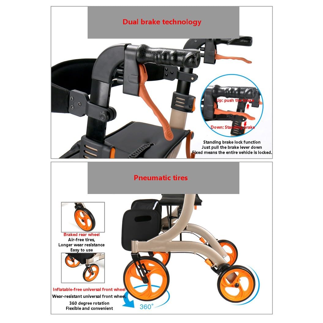 Andador para Ancianos Todoterreno,andador para exteriores,Andador para adultos,Andador plegable ligero,altura ajustable,Rollator plegable para todos los terrenos champagne gold