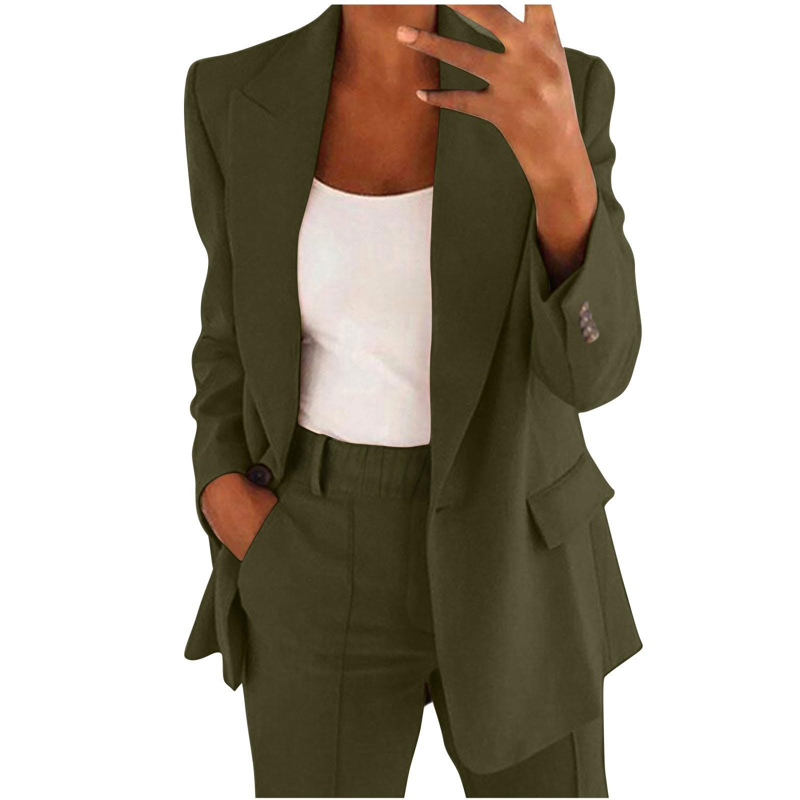 Feestelijk Broekpak voor Dames Grote Maten - Broekpakken voor Zakelijk Gebruik, Twee-Delig, Eenvoudig, Elegant, Werkpak, Revers, Anzugjacke en Blazerbroek, Blouson, Slimfit, Sportief, Damesbroekpak