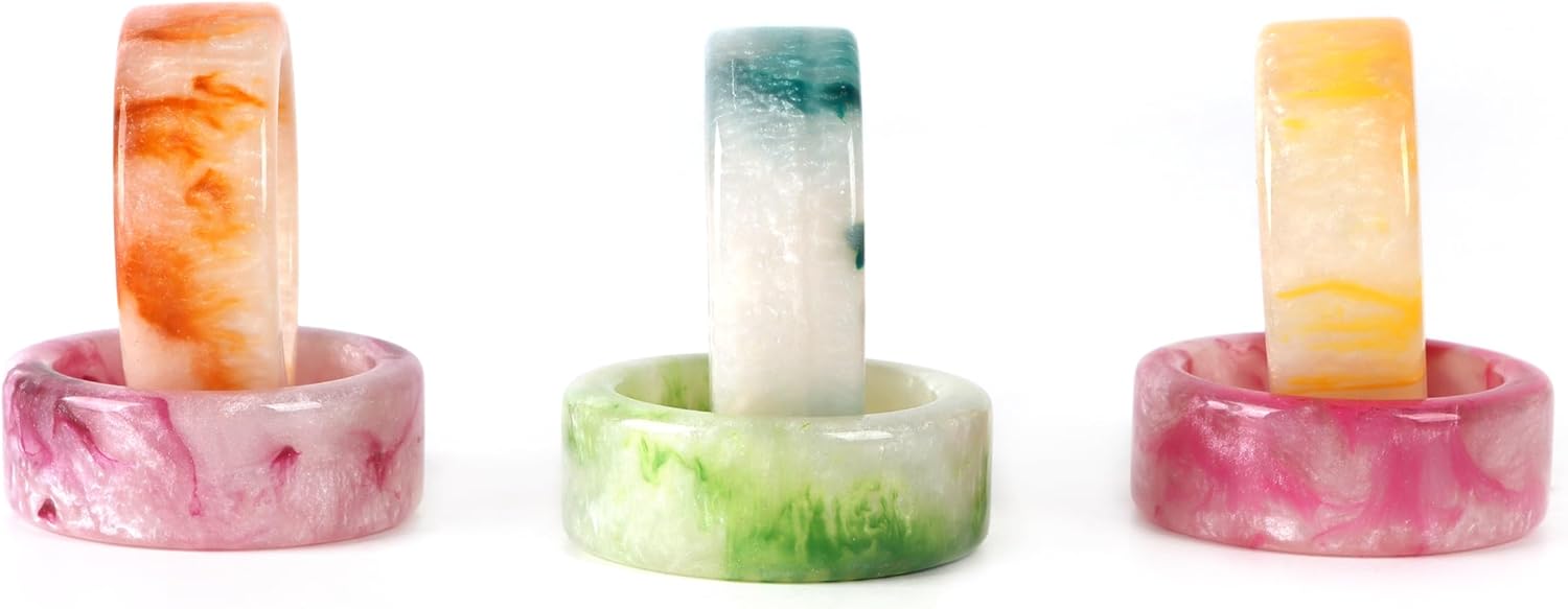 CLEENTABLE Epoxy Resin Napkin Rings Set - 12 Pcs Decorative Pastel Table Holders, 1.5" Dia, Art Deco Style - Ideal for Weddings, Dinner, Parties, Home, Dining, Gifting, Indoor & Outdoor (Multi)