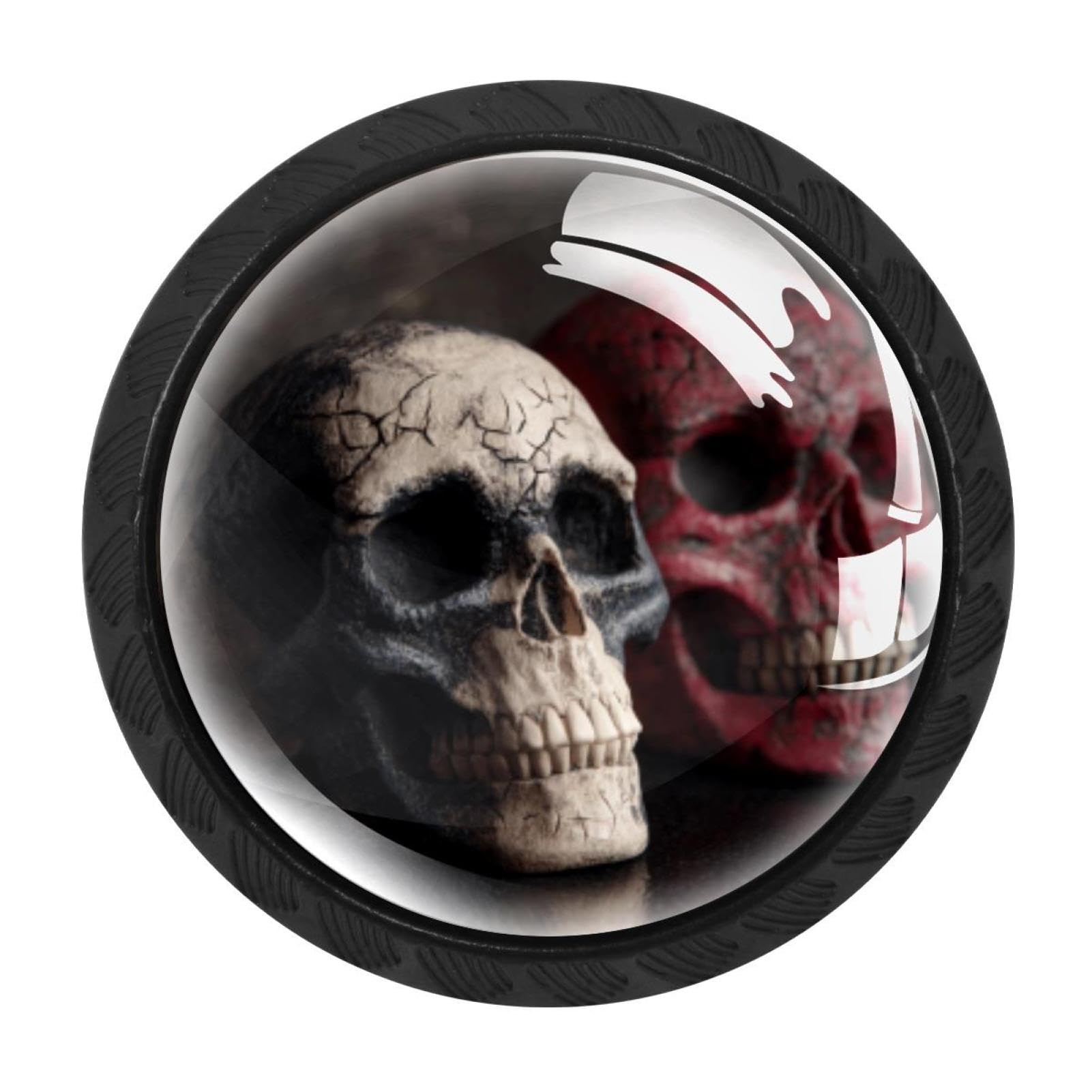CHENZZZZ 4 Pieces Halloween Scarry Skulls (2) Drawer Knobs, 35mm Black Cabinet Knobs, Drawer Pulls and Knobs, Dresser Drawer Knobs, Cabinet Hardware Kitchen Cabinet Knobs