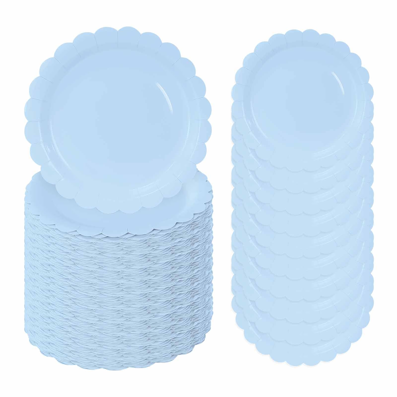 FALIZIFU 50 Pcs Light Blue Scalloped Paper Plates 7 Inch Disposable Baby Blue Scalloped Dinner Plates for Wedding Baby Shower Birthday Party Supplies