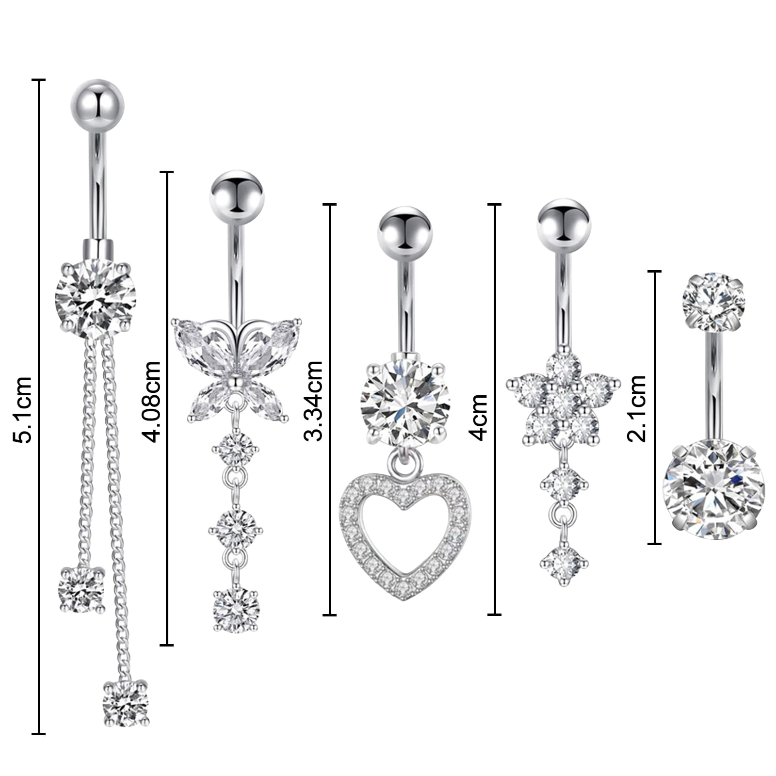 TYXHXTF 11 Pcs Piercings Ombligo para Mujeres, Piercings para Ombligo, Anillos para el Ombligo, Piercing Ombligo Embarazada Colgantes para Piercing de Ombligo Corazón Mariposa Anillos para Ombligo