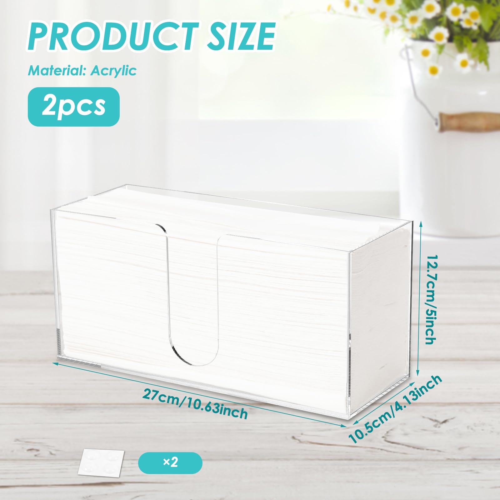 Lot de 2 distributeurs de papier essuie-mains, porte-serviettes, en acrylique, transparents, pour serviettes en papier, plans de travail de cuisine, lavabos de salle de bain