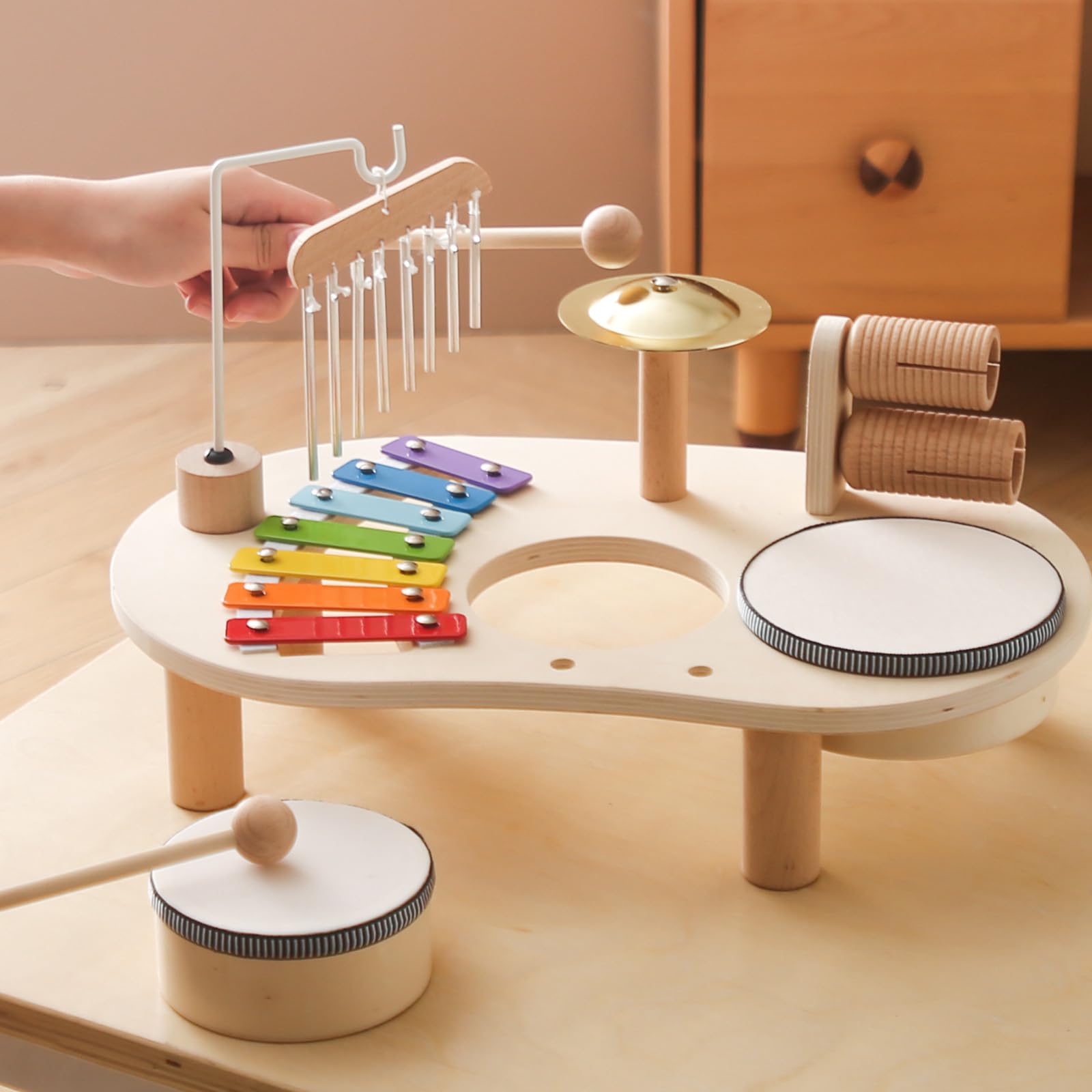 Juego De Tambores para Bebés 7 En 1, Juguetes Musicales De Piano De Madera, Instrumento Montessori Infantil, Instrumento De Percusión Educativa, Regalo De Cumpleaños para Niños Y Niñas, A
