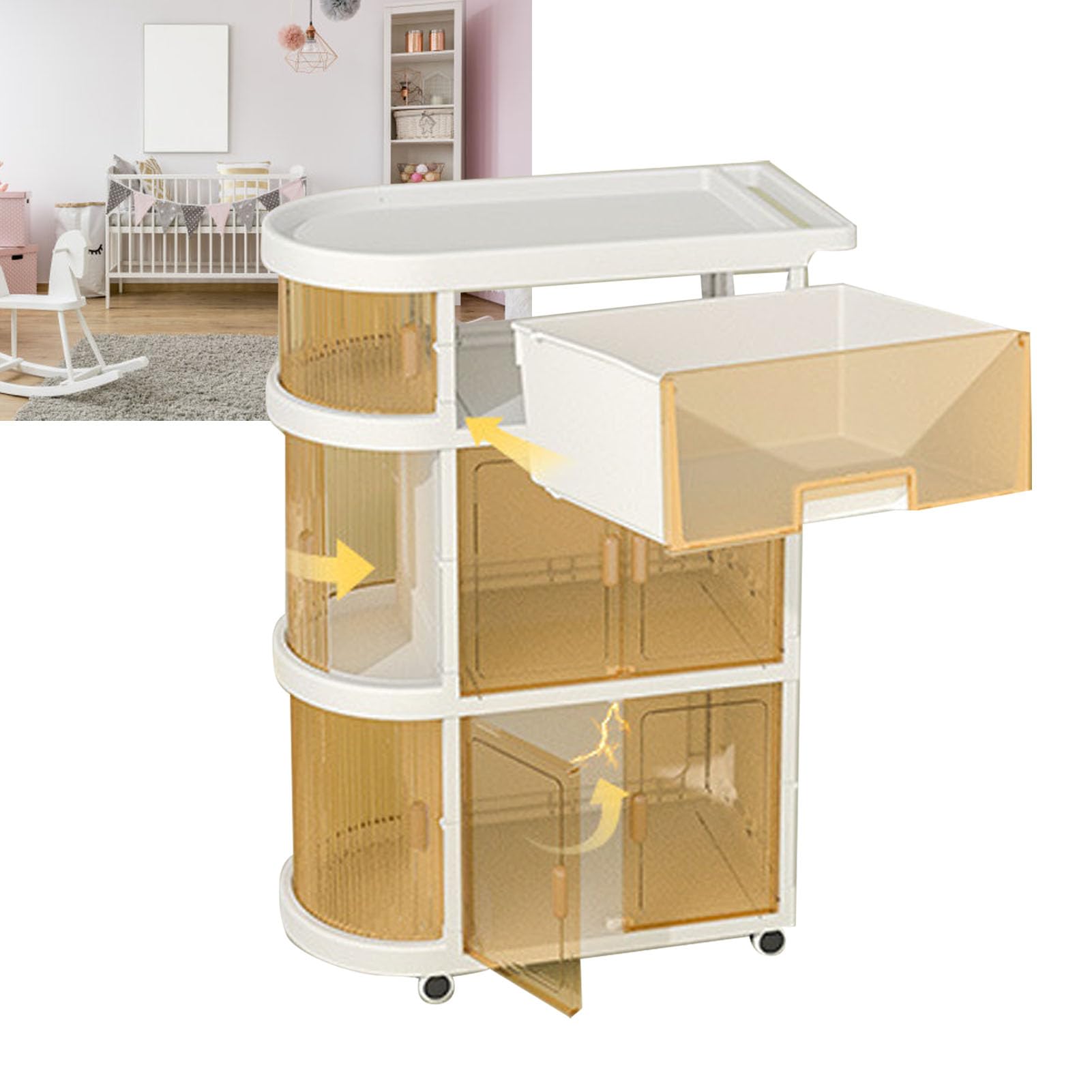 Qcwwy Carrito de Pañales para bebé de 4 Niveles, Organizador Plegable, Gabinete de Utilidad Rodante para Suministros de bebé Recién Nacido, Almacenamiento, Organización del Hogar (WHITE)