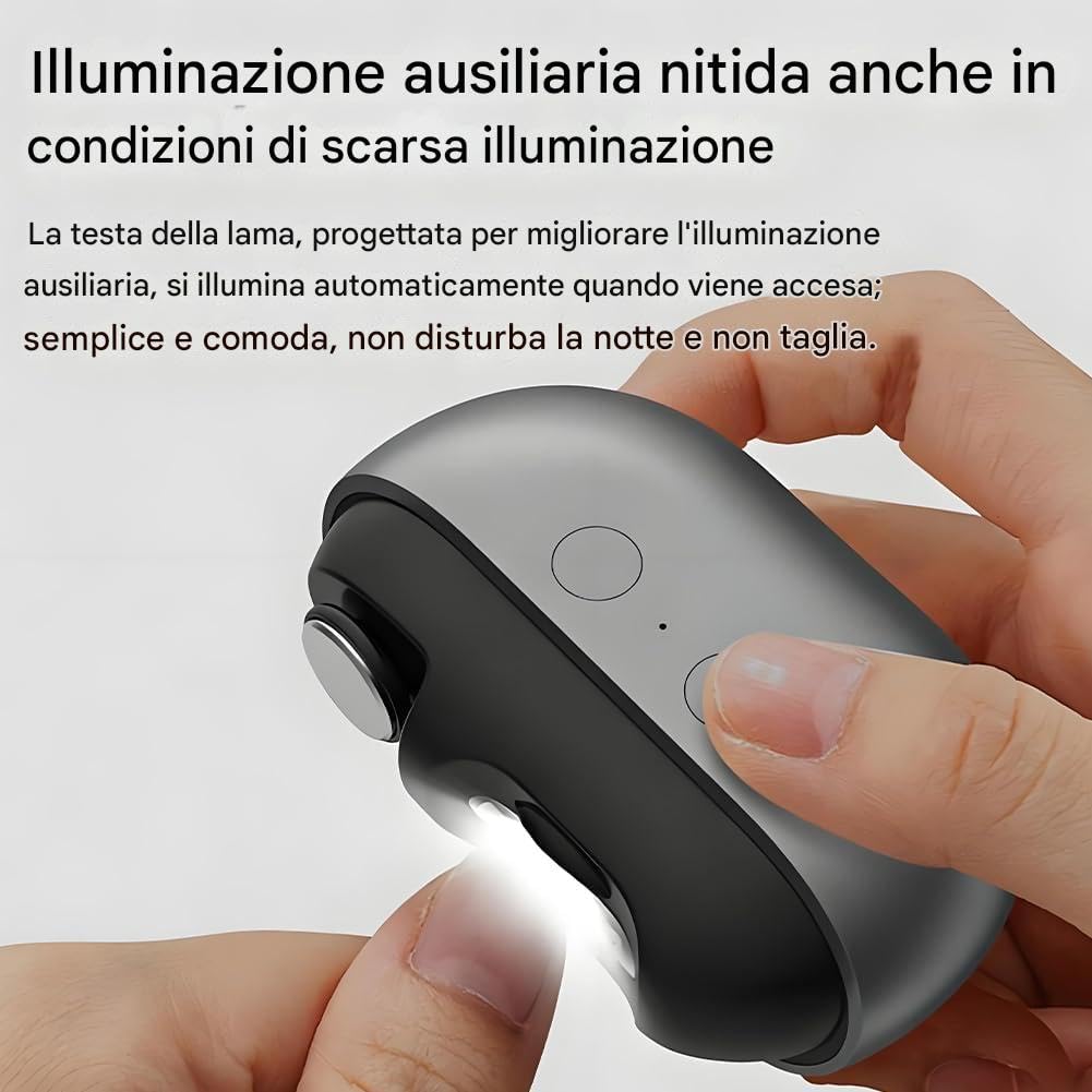 Taglia Unghie Elettrico Uomo, Tagliaunghie Elettrico Mani E Piedi, Con Luce LED, Con Taglio Di Precisione, Smerigliatrice Ricaricabile Intelligente, Per Cura E Lucidatura Di Unghie (A)