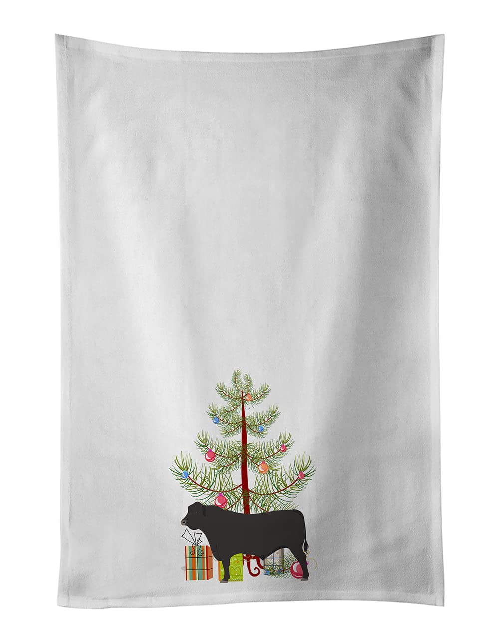 Caroline's Treasures Black Angus - Set di 2 strofinacci da cucina natalizi, motivo: mucca, colore: Bianco