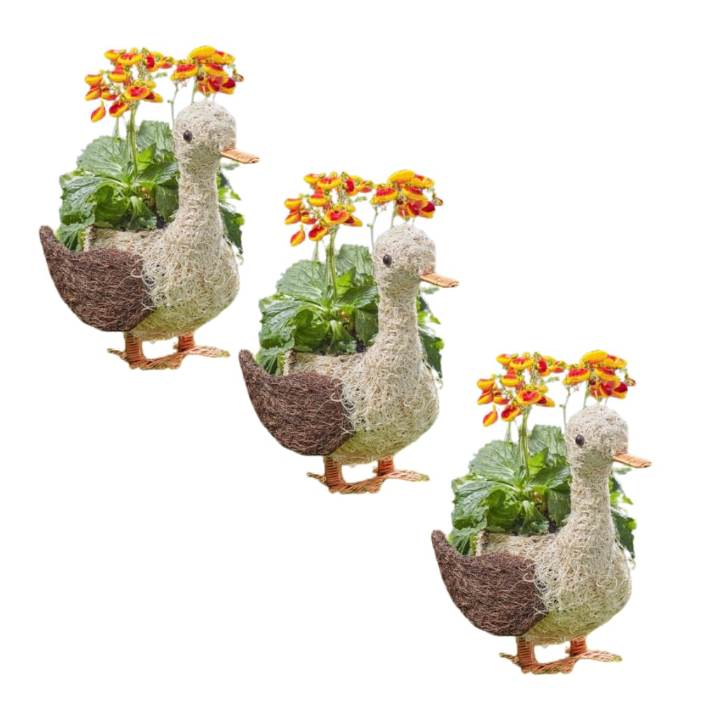 Garden Mile Set of 3 Animal Themed Flower Planters Novelty Rattan Straw Plant Pots Garden Duck Decor Garden Lawn and Patio Planters
