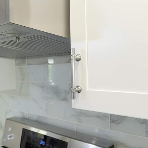 Miniatura 5 de Manija de barra en T de níquel cepillado serie 12  7-12 pulgadas (7.559 in) entre los centros de los agujeros, 10 pulgadas de longitud total