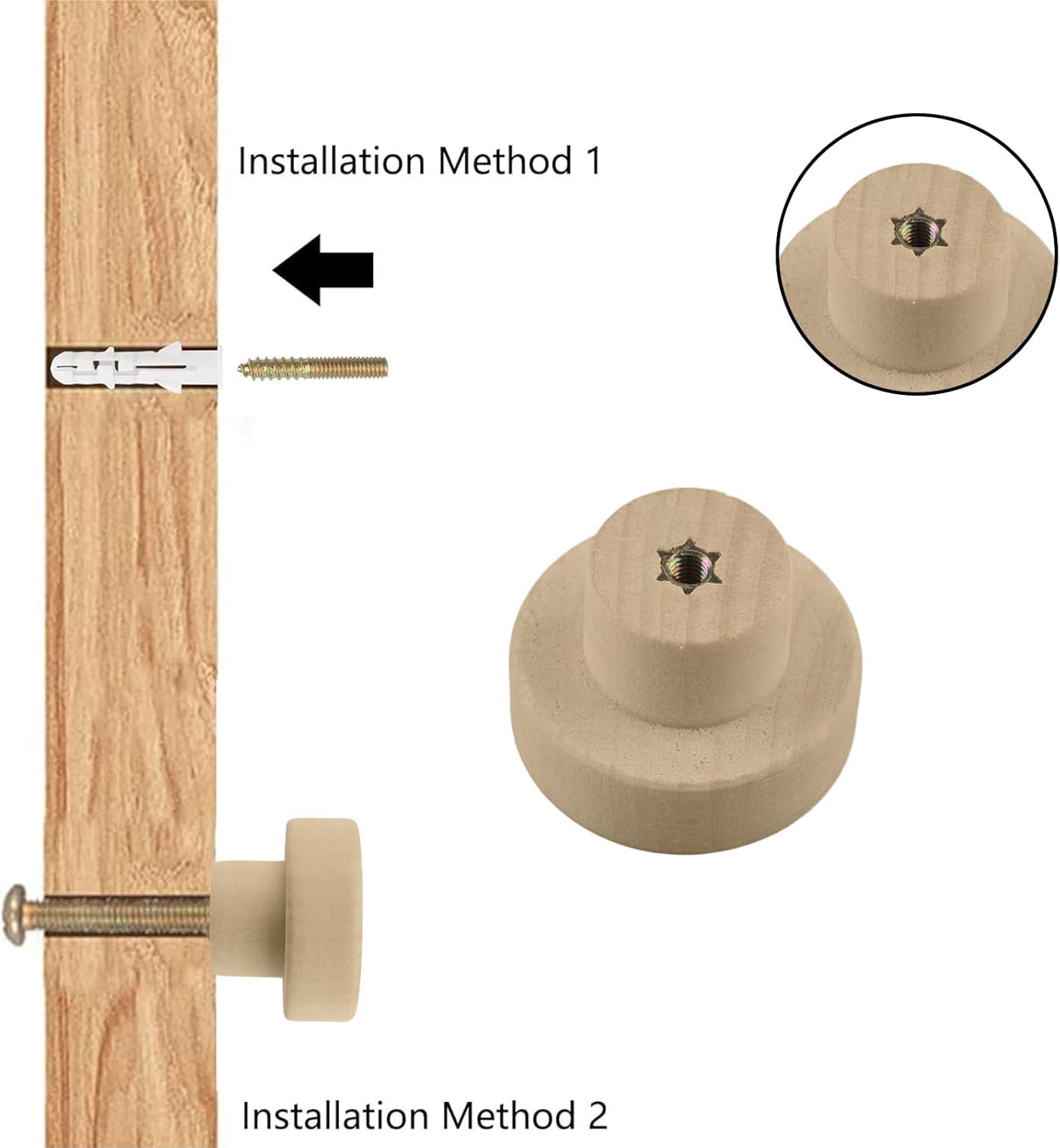 MOROBOR Baseball Wooden Knobs, 12pcs Creative Pull Knob Multifunctional Decorative Single Hole Wood Handles for Drawer Wardrobe Cabinet Dresser with Screws& Expansion Tube