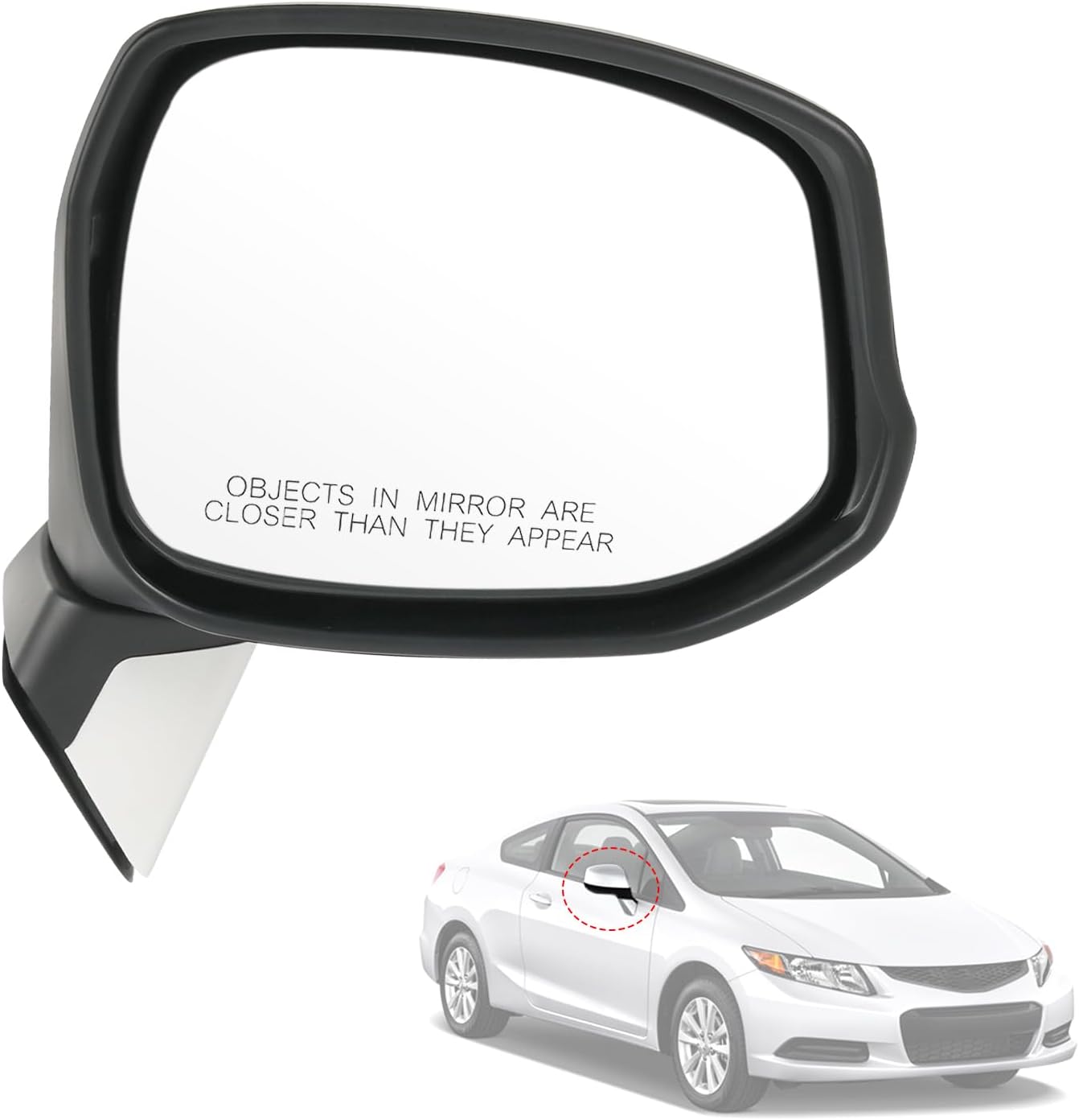 Door Mirror Right Passenger Side Replacement For Honda Civic 2012-2015, Replace 76202TR0A01 White 3Pins
