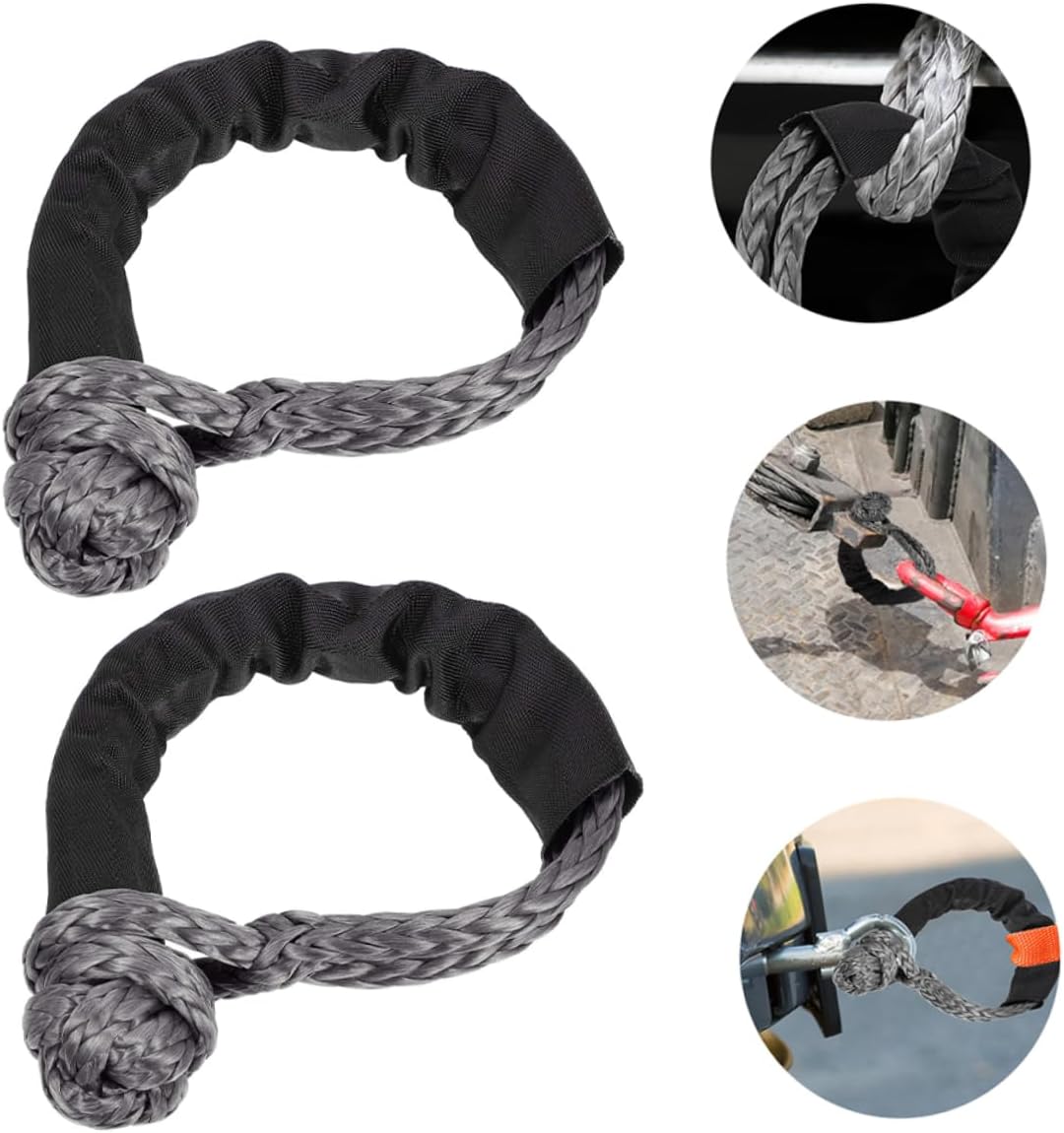2pcs Flexible Nylon Shackle for Towing Heavy-Duty Winch Rope Pulling Capacity for Off-Road Recovery Car Repair and Outdoor Adventures