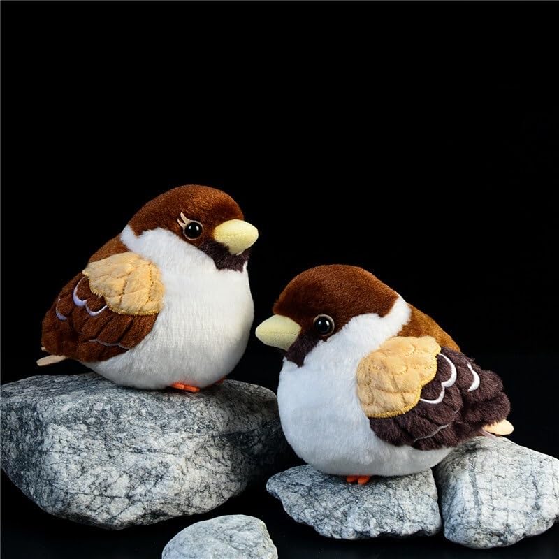 4,5" Realistisches Spatz-Plüschtier, süßes Kuschelvogel-Plüschtier, weicher Vogel-Tierplüsch (Passer montanus)(A Pair)