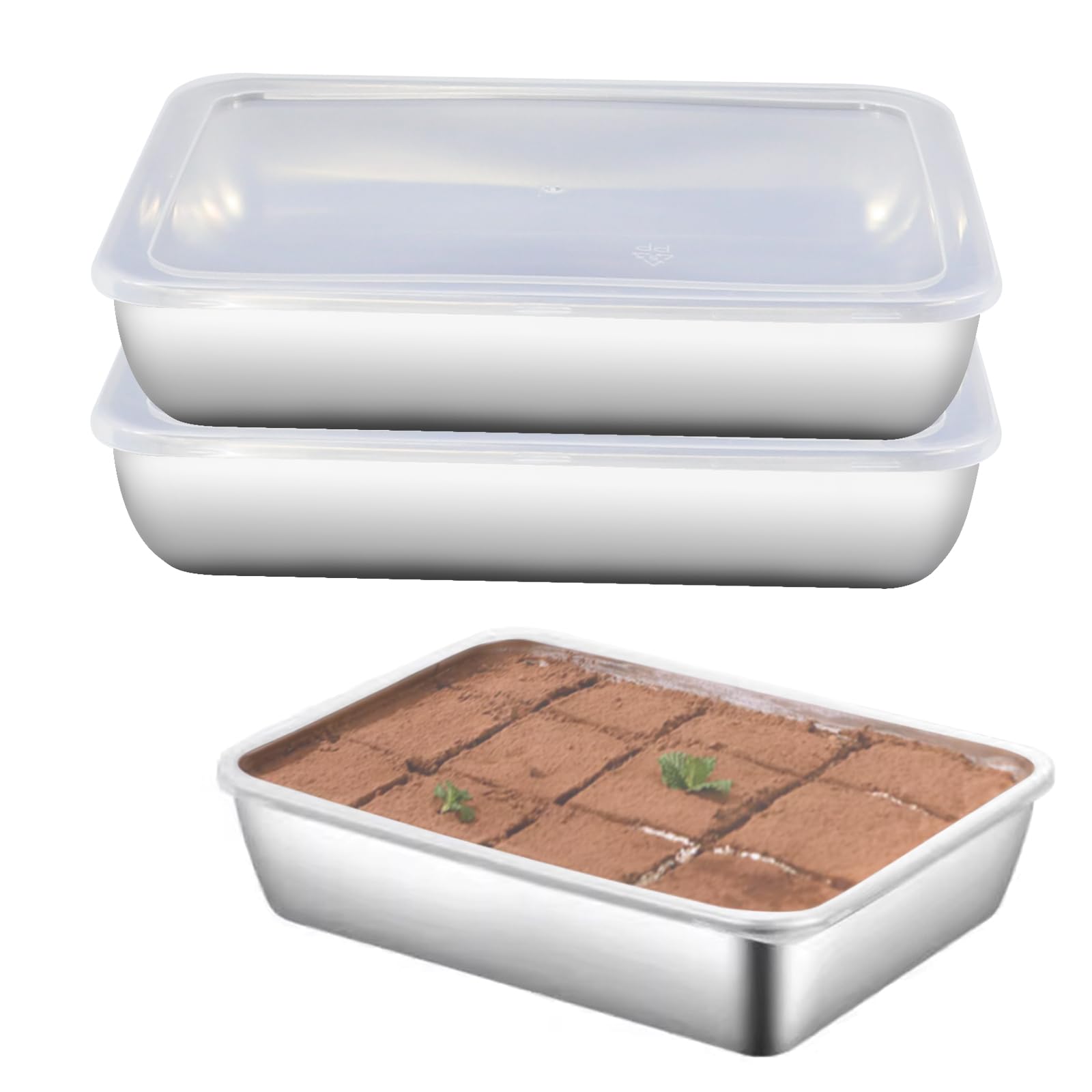 Set of 3,Stainless Steel Rectangle Food Storage Box Container- Leak Plastic Lid Dishwasher Safe - Plastic Free -Clear Lid (3)