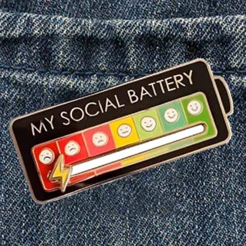 2Pcs Social Battery Pins, 7 Days Mood Enamel Pin, Funny Social Battery Interactive Enamel Pins for Clothing Backpack Hat Decoration (4 PCS) — view 6
