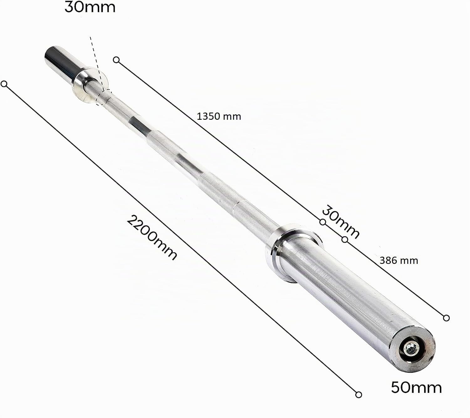 GRUPO CONTACT - Barra Olimpica de 220 cm, 50 mm de Diametro, 40 Cm de Superficie para Colocación deDiscos, Resistencia y Duración. Acero Macizo Cromado. Tolerancia 400 Kg. Uso Profesional y Particular