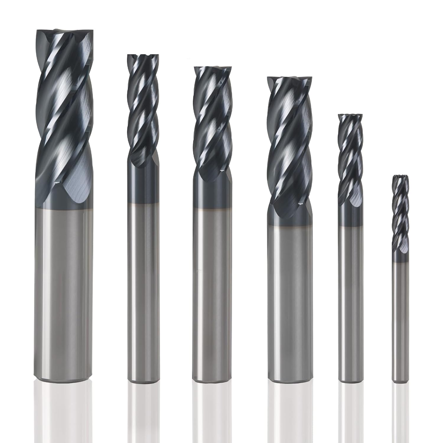 6-Piece Square Nose End Mill Set (1/8", 3/16", 1/4", 5/16", 3/8", 1/2") - 4 Flute AITiN Coated, HRC45 Hardness for Slot Milling, Side Milling, Drilling & Step Machining