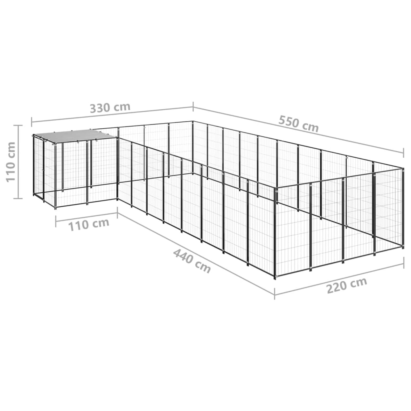 Homgoday Czarna klatka dla psa 13,31 m² stalowa klatka dla psa wewnętrzna klatka dla psa Kennel dla psów klatki dla psów klatki dla psów ogrodzenie dla psa na zewnątrz