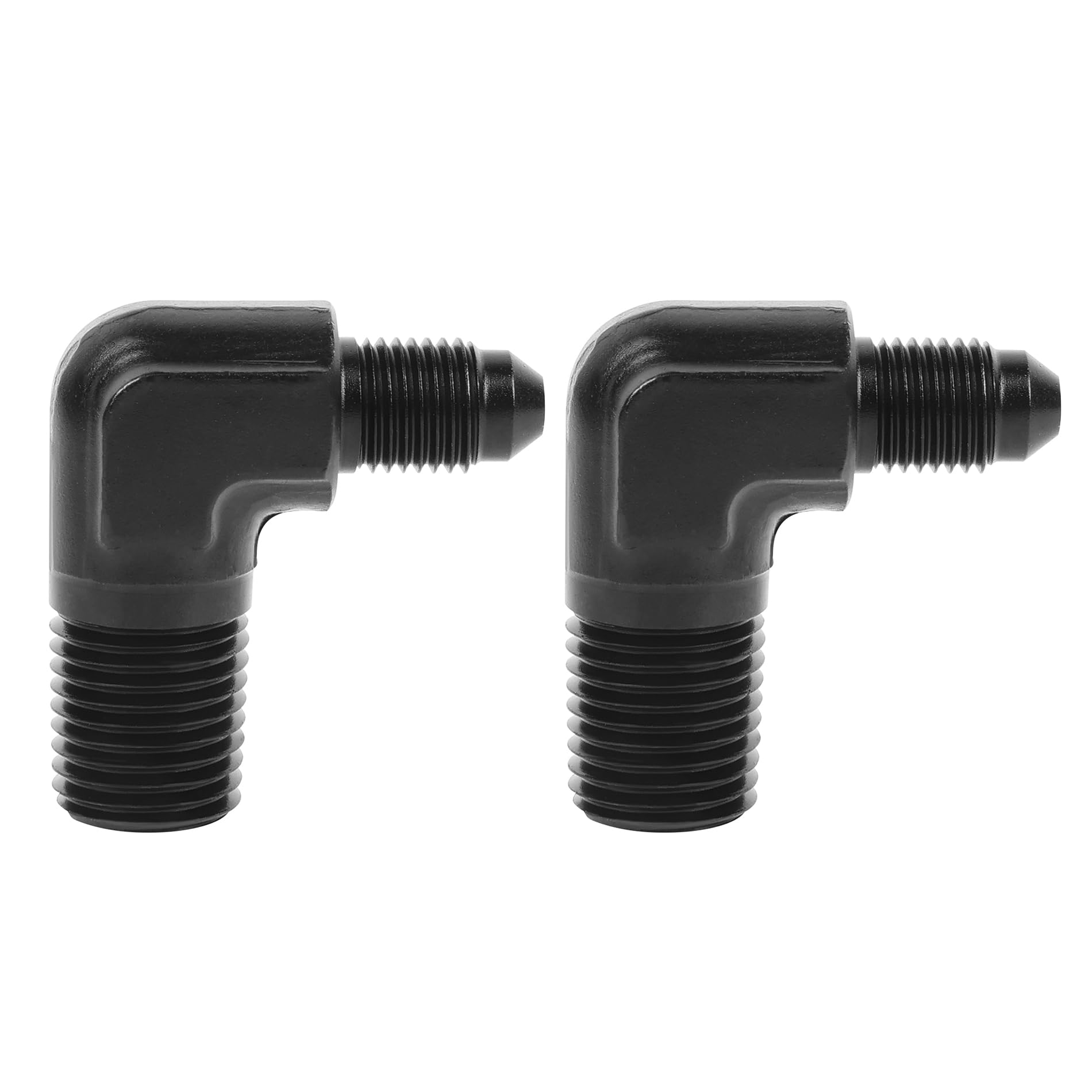EVIL ENERGY3AN Male Flare to 1/4" NPT Pipe 90 Degree Fitting Adapter Aluminum Black 2PCS
