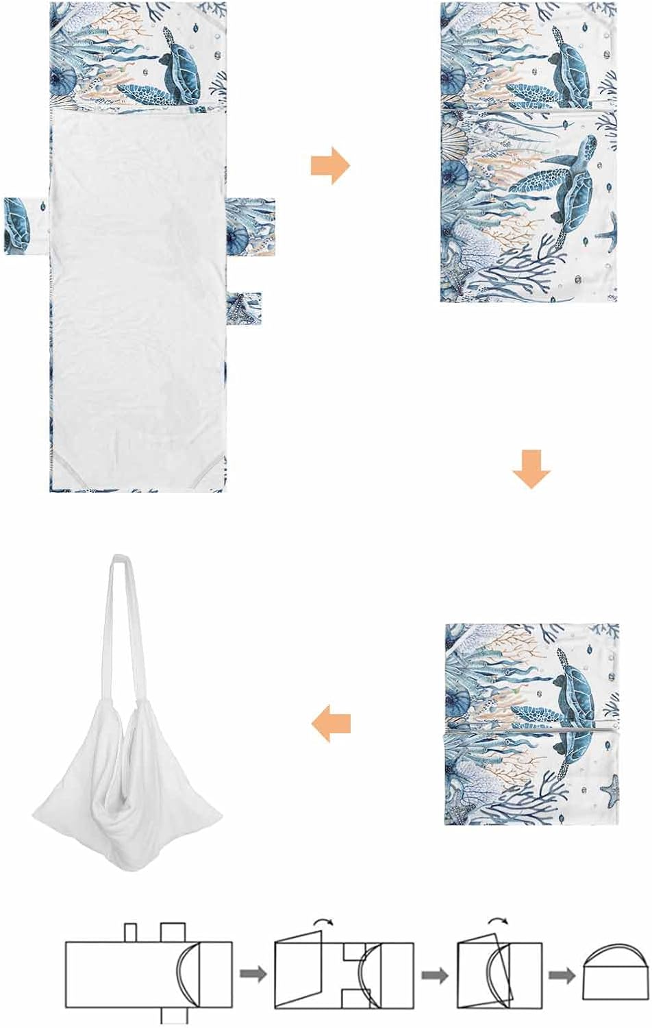 Blue Sea Turtle Beach Chair Cover, Outdoor Chaise Lounge Cover for Patio Pool, Coastal Ocean Beach Coral Nautical Shell Beach Chair Towel Microfiber Lounge Chair Towel Covers with Side Pockets