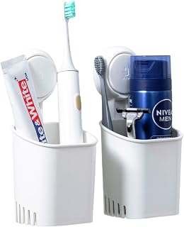 Suction Cup Toothbrush Holder 2 Pack Razor Holder for Shower, Removable Suction Holder for Bathroom Accessories Electric Toothbrush Toothpaste Tableware Holder for Kitchen No Drilling Waterproof