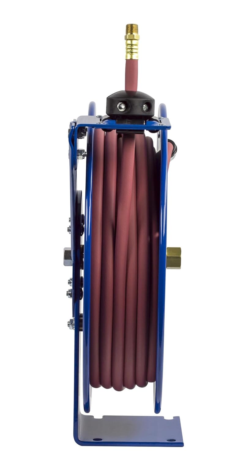 Coxreels ¼” ID P-LP-150 Low Pressure Retractable Air/Water Hose Reel | Powder Coated Steel | Retractable Garage Hose | Commercial Hose Reel | Fits 50’ Hose | 6.75” x 18.63” x 17.13”