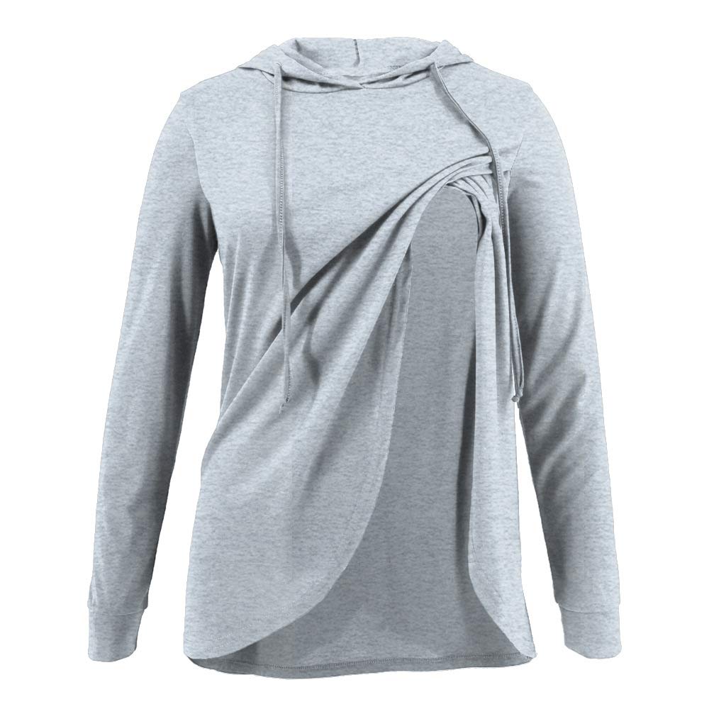 Huixin para Amamantar Sudaderas con Capucha Embarazadas Mujer Basicas Manga Larga Lactancia Tops Encapuchado 2in1 Maternidad Jersey Lactancia