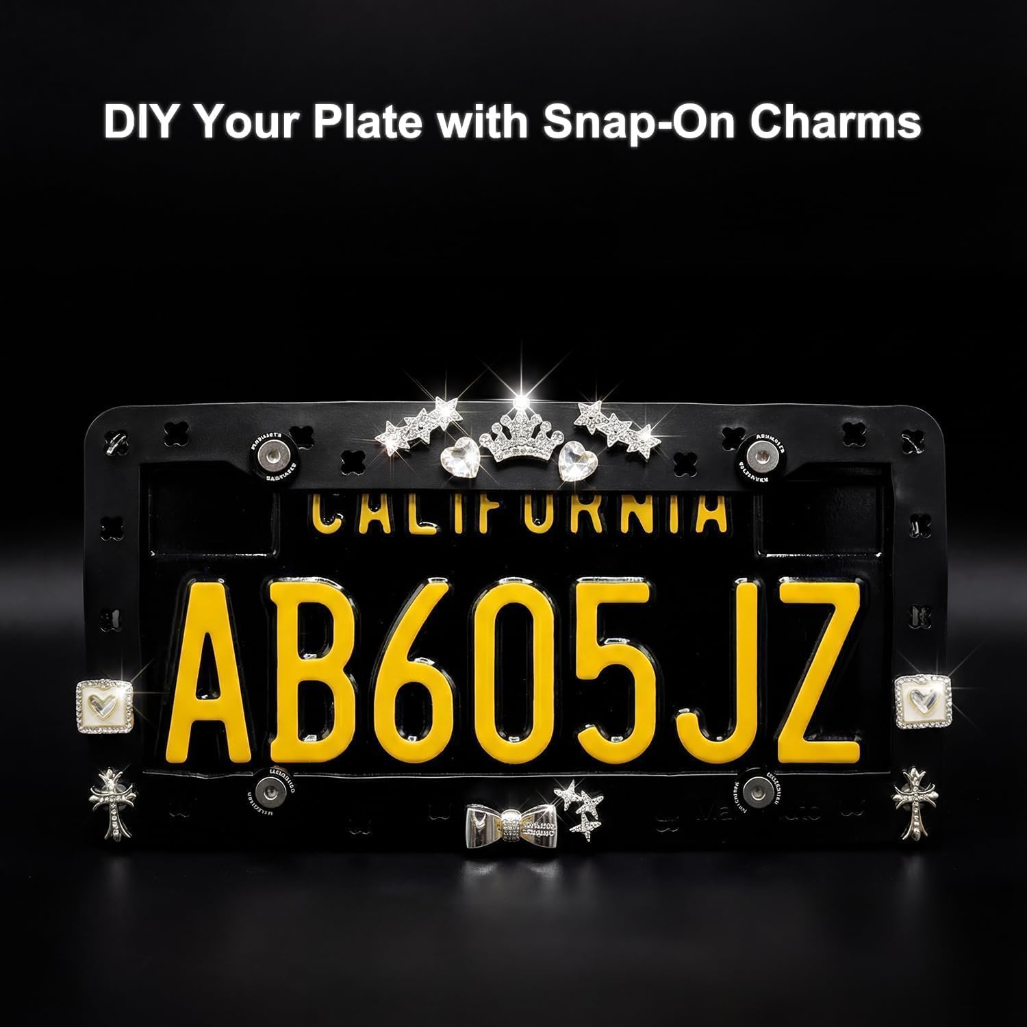 2 Pack License Plate Frames Compatible with Shoe Charms - Premium TPU (Better Than Silicone), DIY Cute Car Accessories, Rattle-Proof & Anti-Theft Stainless Steel Screws (Matte Black)