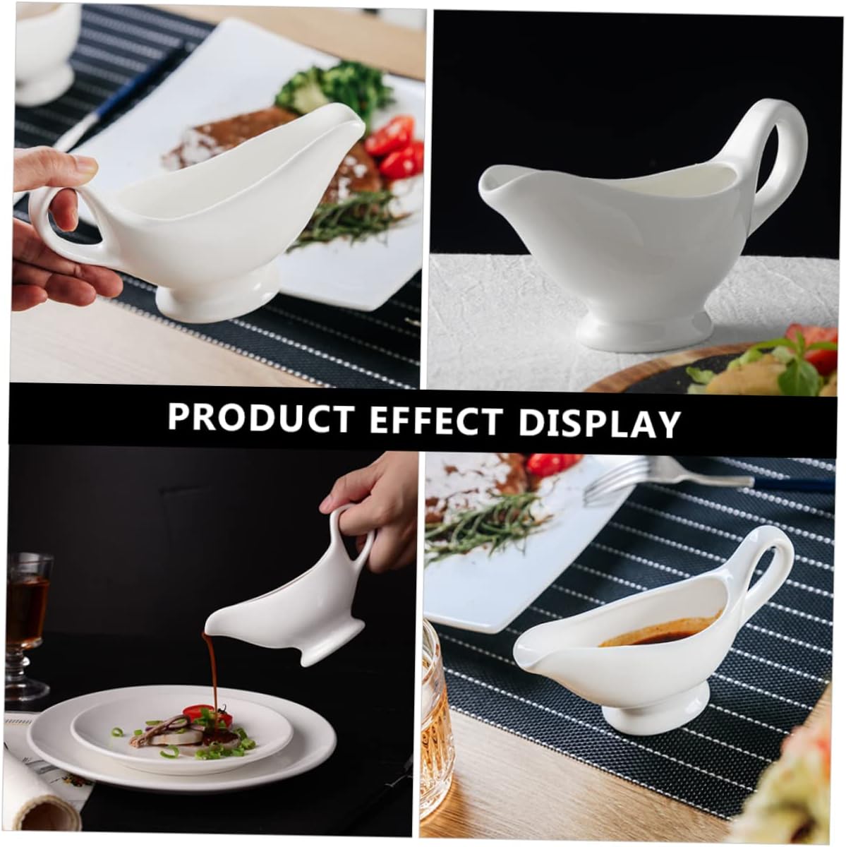 VICASKY Ceramic Sauce Pitcher Gravy Boat with Convenient Spout for Dripless Serving Restaurant Condiment Bowl Seasoning Container for Home Kitchen Party