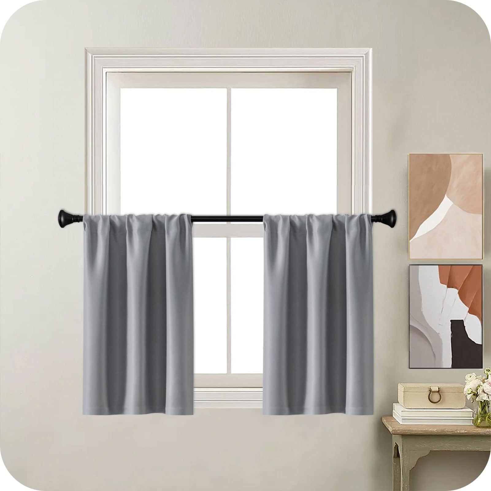 MRTREES Grey Rod Pocket Blackout Curtains for Campervan Kitchen and Bathroom Windows 2 Panels Small Waterproof Curtains 60x60 CM 24x24 Inch Light Grey