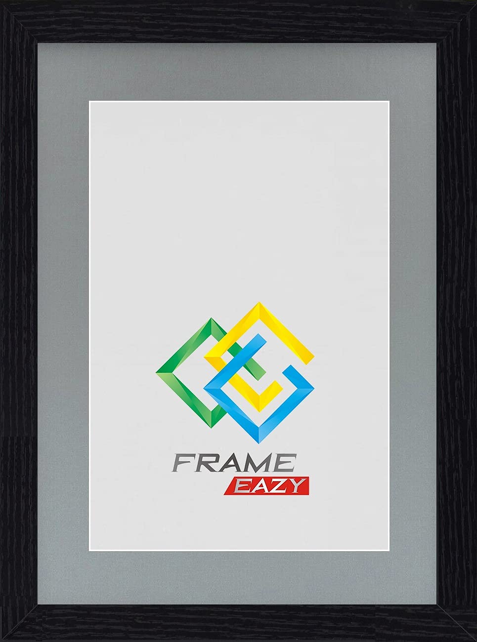 FRAME EAZY Modern Black Photo Picture Frame Poster Certificate Frames with Grey Mount – A4 For A5 Picture
