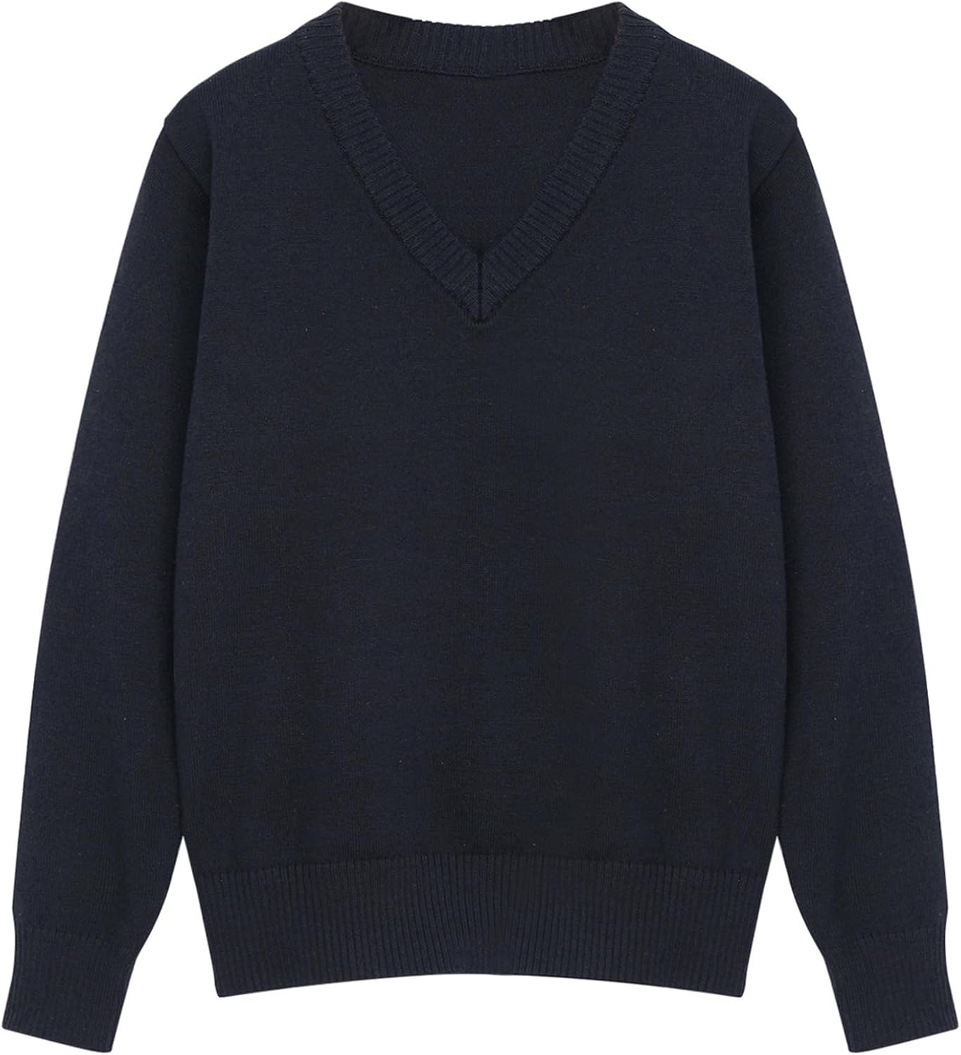 FEESHOW Kids V-Neck Sweater Pullover for Boys Girls Long Sleeve Solid Color Knitted Top School Uniform Casual Outfit