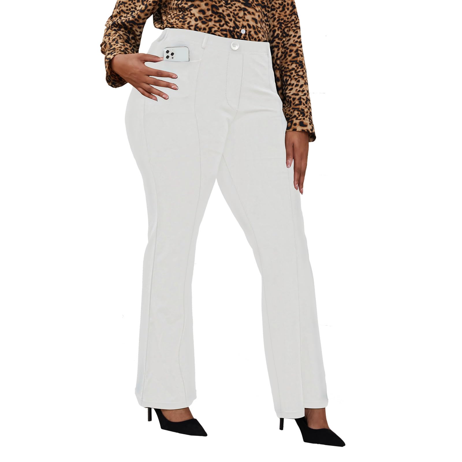 Pantalones de vestir elásticos sin arrugas de talla grande para mujer, pantalones de meter cómodos pantalones de oficina