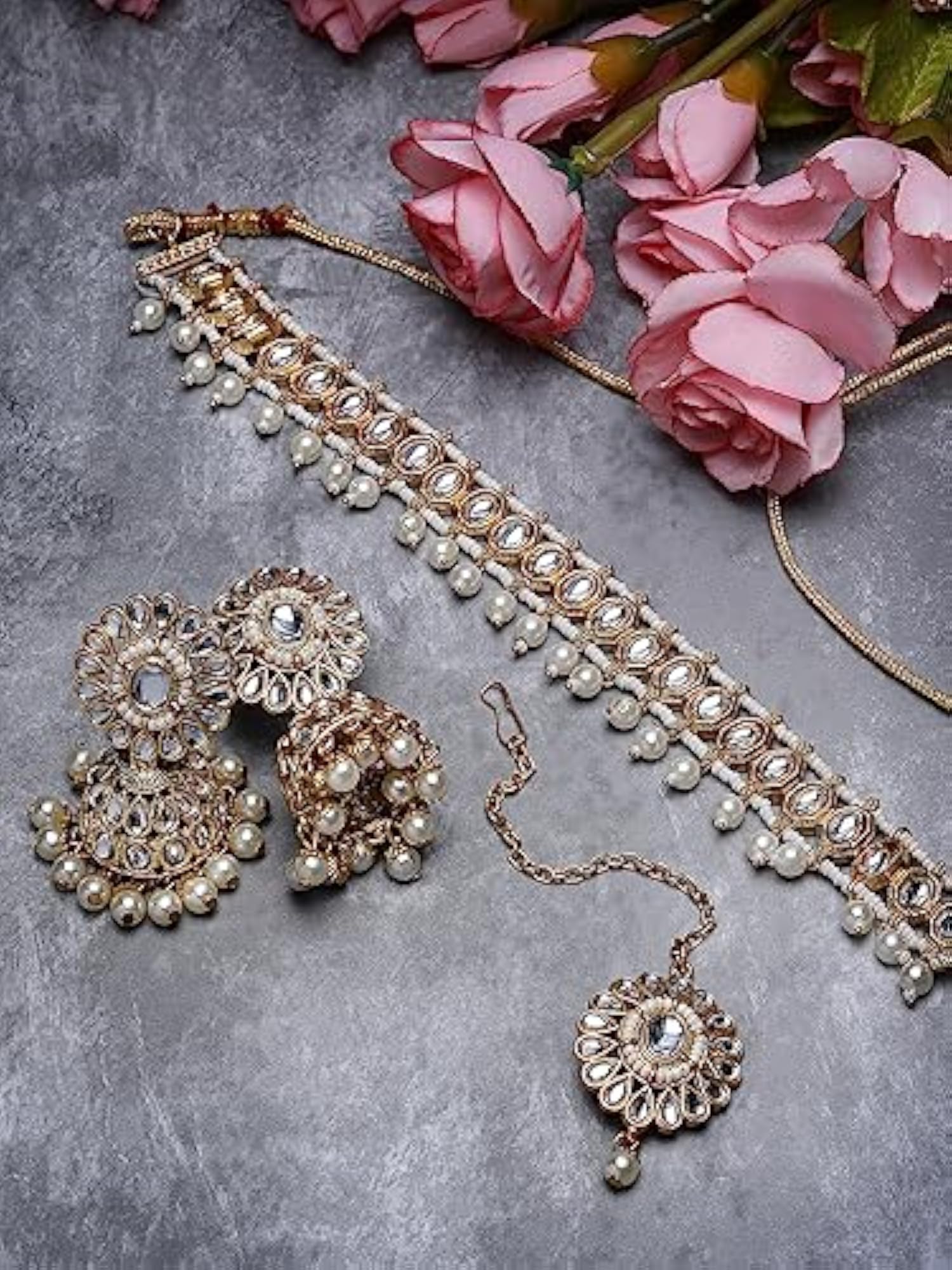 Elegant Kundan & Beads Choker Set with Jhumki Earrings