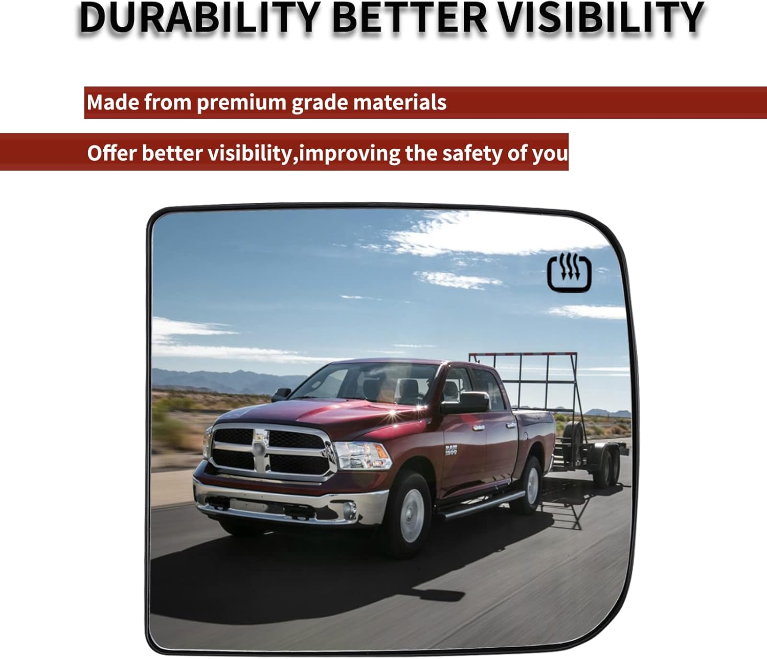 Mirror Glass, Left Mirror convexityGlass, Right Mirror Plane Glass, Towing Mirrors with Rear Holder & Heated Replacement for Dodge Ram 1500 2500 3500 4500 5500 2009-2020