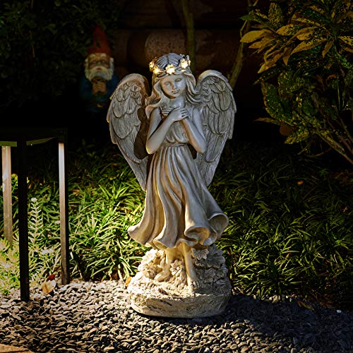 Floryden Garden Angel Figurines, Light Up Praying Angel Statues Outdoor Statue with Solar LED Lights for Patio, Lawn, Cemetary Grave Decoration, Sympathy Gift, 16.9" H - Image 3