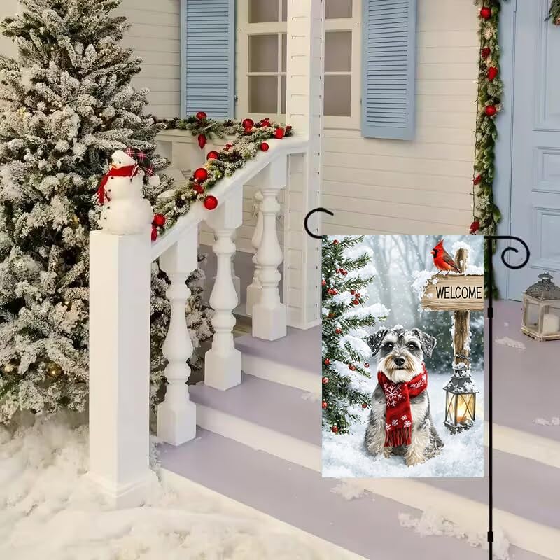 Hello Winter Schnauzer Dog Garden Flags 12x18 Double Sided, Small Burlap Holiday Snow Cardinal Garden Flag Winter Xmas Outdoor Yard Decorations Porch Lawn Flags for Outside - Image 7