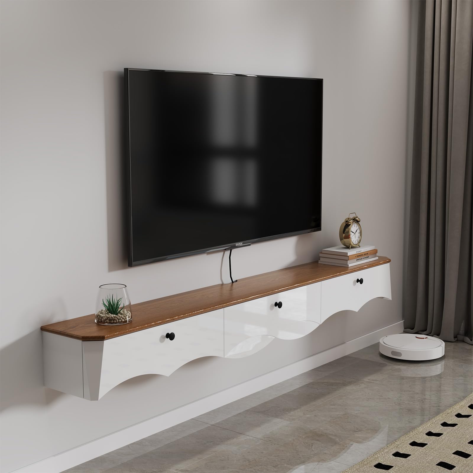 Soporte de TV flotante de alto grosor con 3 cajones, estante de TV montado en la pared de 70 pulgadas, consola de TV flotante, armarios de TV flotantes con cajones, estante debajo de la TV