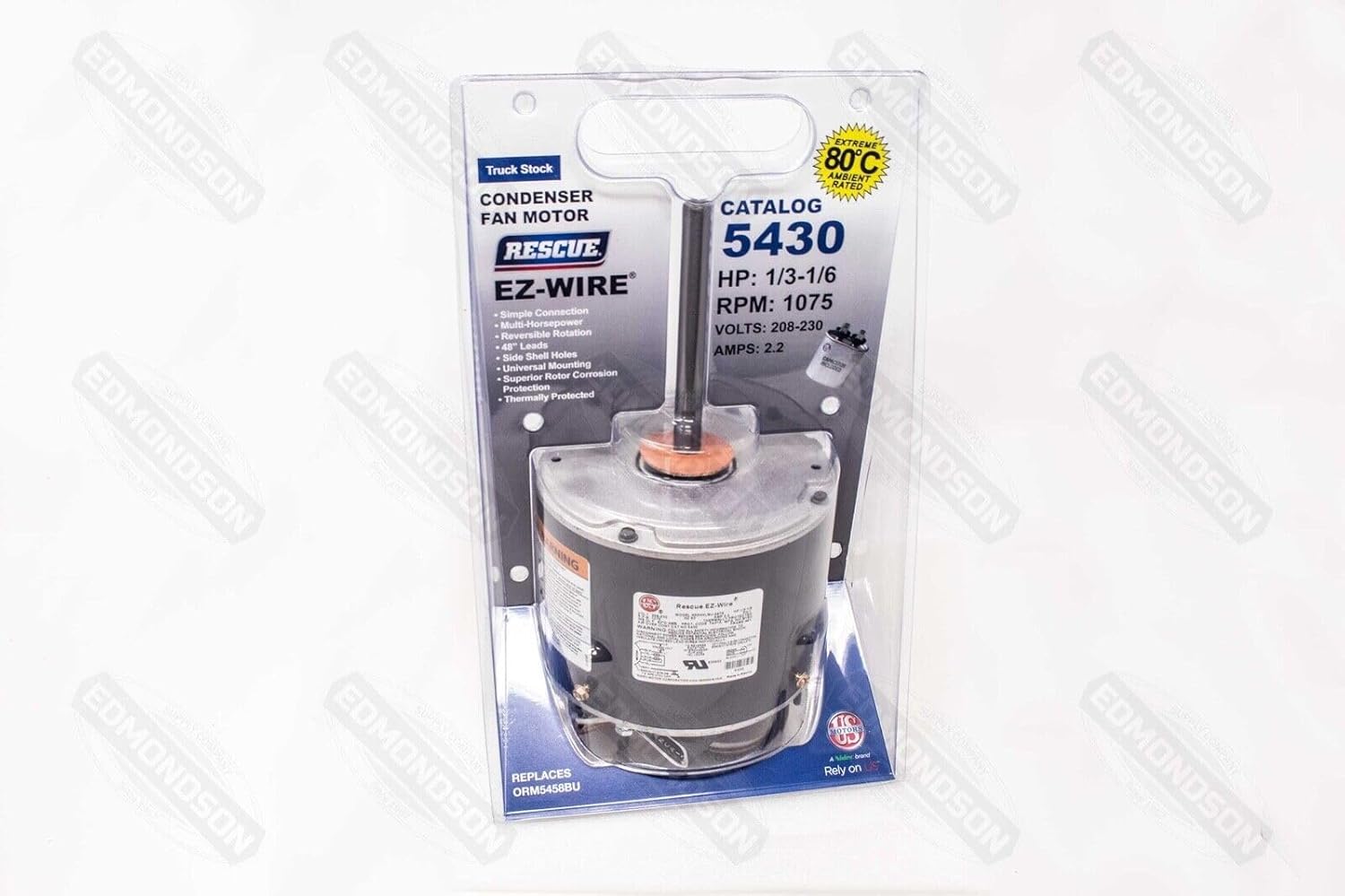 Replacement for US Motors 5430 RESCUE® EZ-Wire Condenser Fan Motor, 208-230V, 1/3-1/6 HP, 1075
