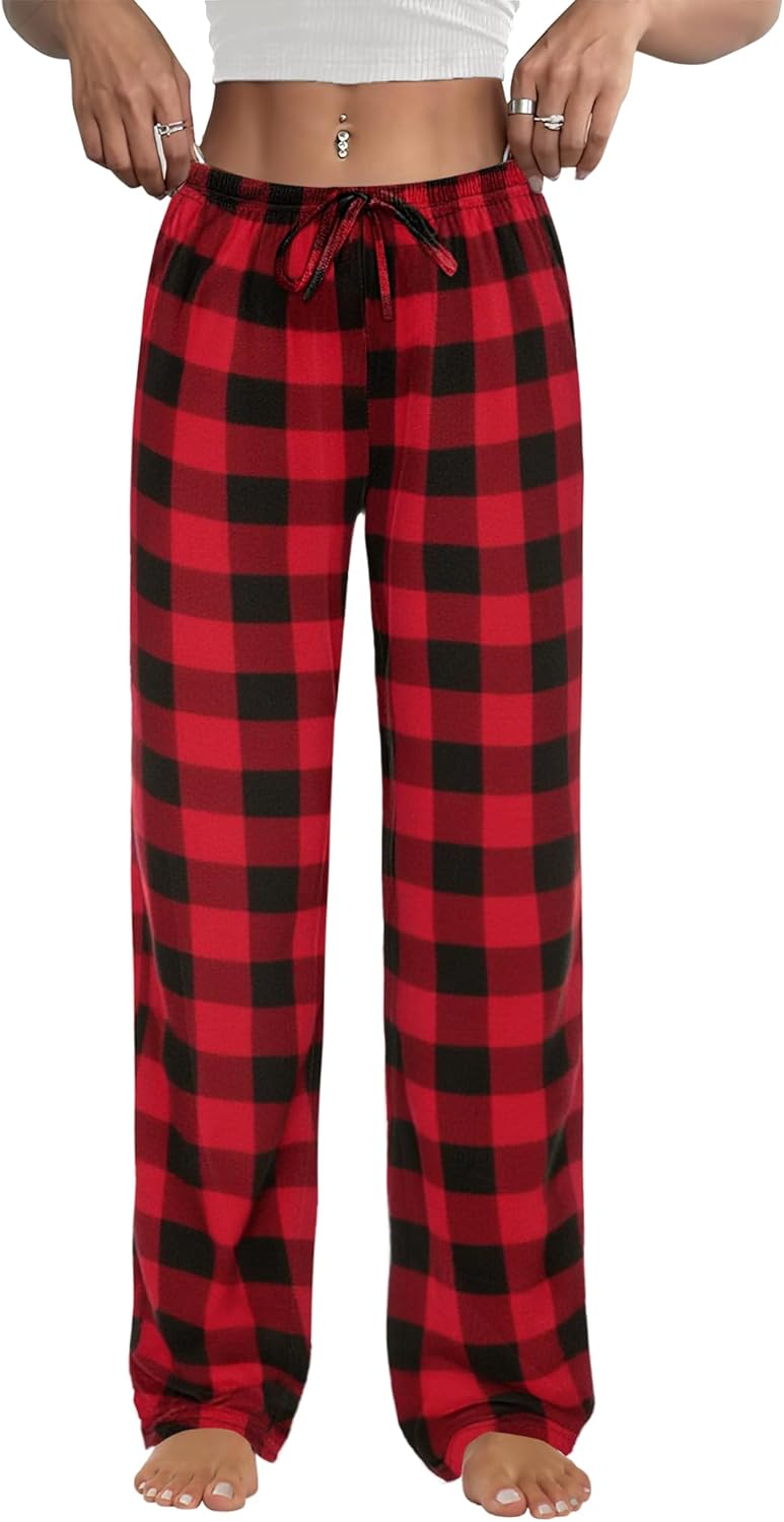 Ekouaer Schlafanzughose Damen Lang Pyjamahose Karierte Schlafhose Weich Freizeithose für Frauen Yogahose Strandhose mit Taschen und Kordelzug S-XXL - Image 2