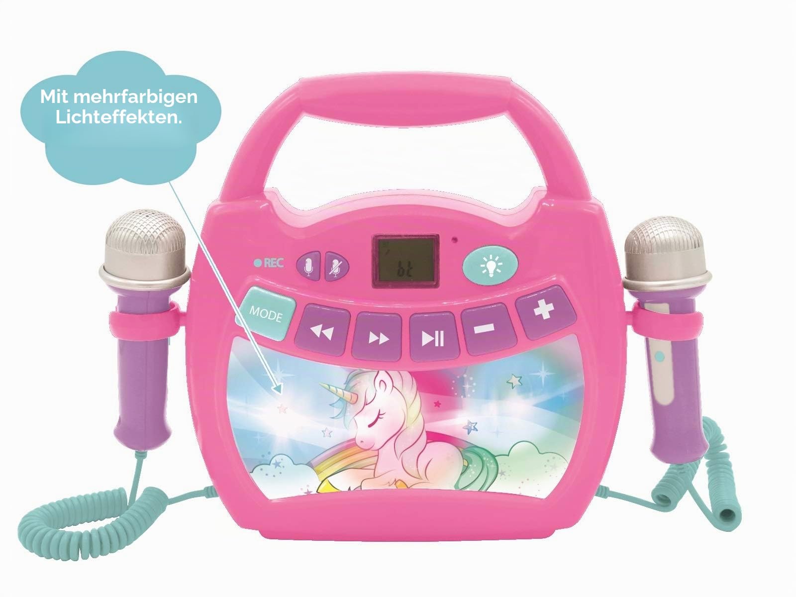 Lexibook, Einhorn, Karaoke-Player, MP320UNIZ | Bluetooth, 2 Mikrofone, Stimmenverzerrer, Aufnahmefunktion, Wiederaufladbar