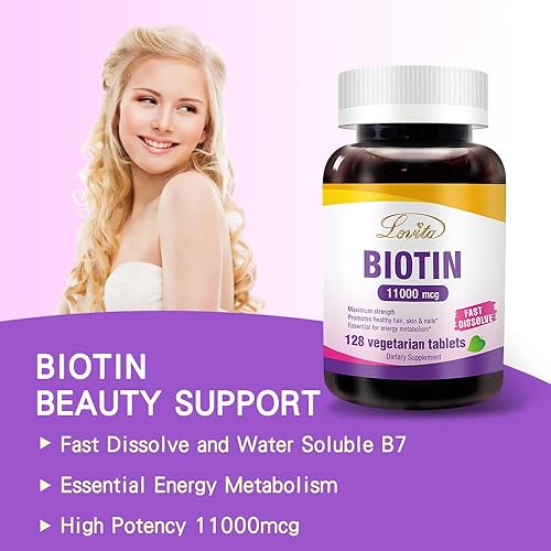 Miniatura 4 de Biotina 11000mcg, más potente que la biotina 10000mcg, vitaminas de biotina rápidamente disolubles para el cabello, piel y uñas y crecimiento del