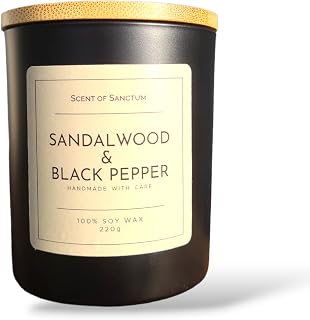 Sandalwood and Black Pepper scented soy candle - Scent of Sanctum