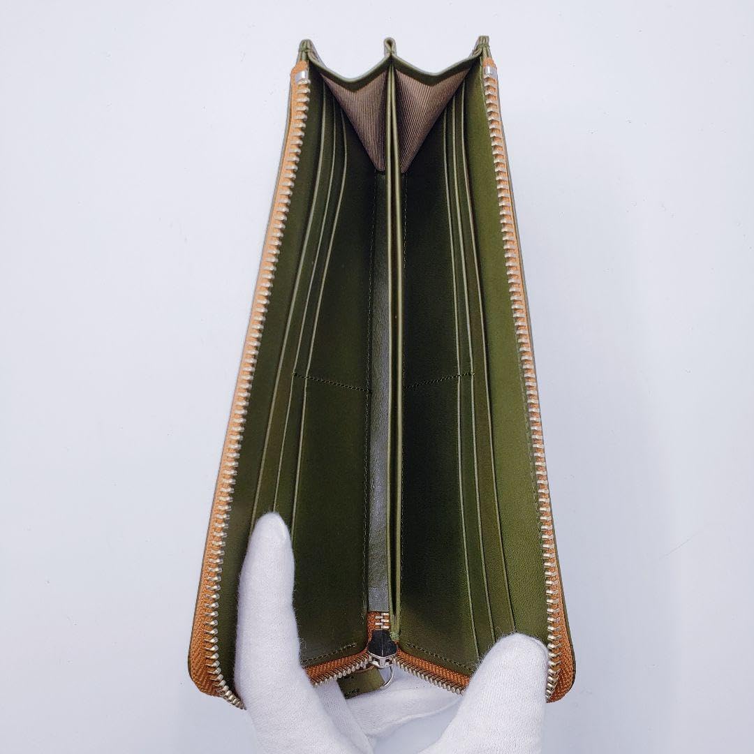 栃木レザー L字ファスナー 長財布 オリーブ 大容量 日本製 牛革 緑