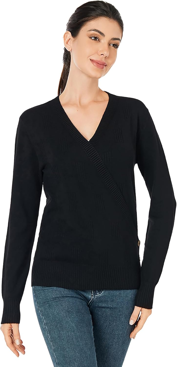 AmélieBoutik Women Casual V Neck Cable Knit Ribbed Long Sleeve Loose Cardigan Sweater Top - Image 3